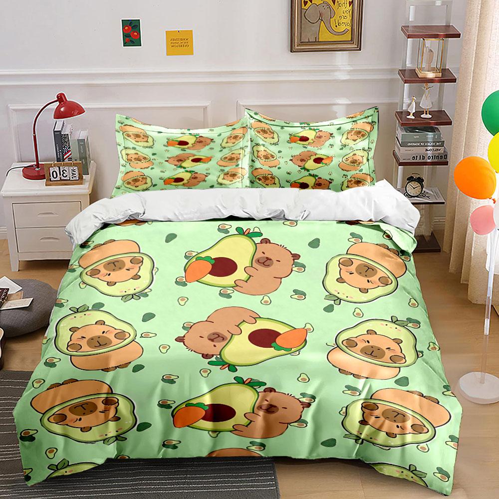 Cute Bear and Avocado Bedding Set Bedding Duvet Cover Set Duvet Cover Pillowcases (1 * Duvet Cover 2 * Pillowcases, without duvet insert)