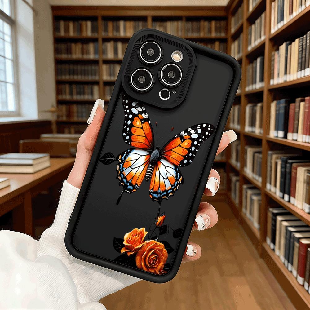 Butterfly Orange Rose Art Shockproof Soft Phone Case For Xiaomi Redmi Note 15 14 13 12 11 10 9 8 Pro Anti-Slip Anti-Fall Cover