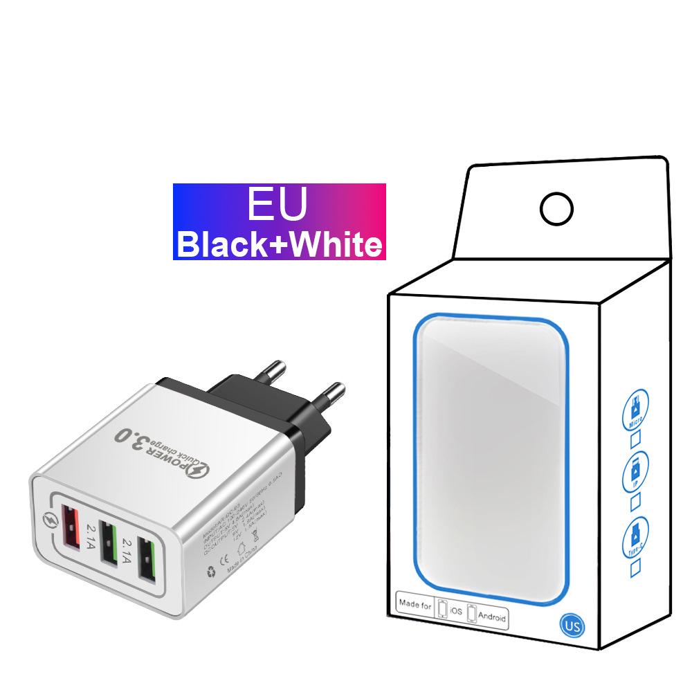 QC3.0 Multi-Port Travel Charger: 3 USB, Fast Charge 5V/9V/12V, 2.4A, US/EU Specs