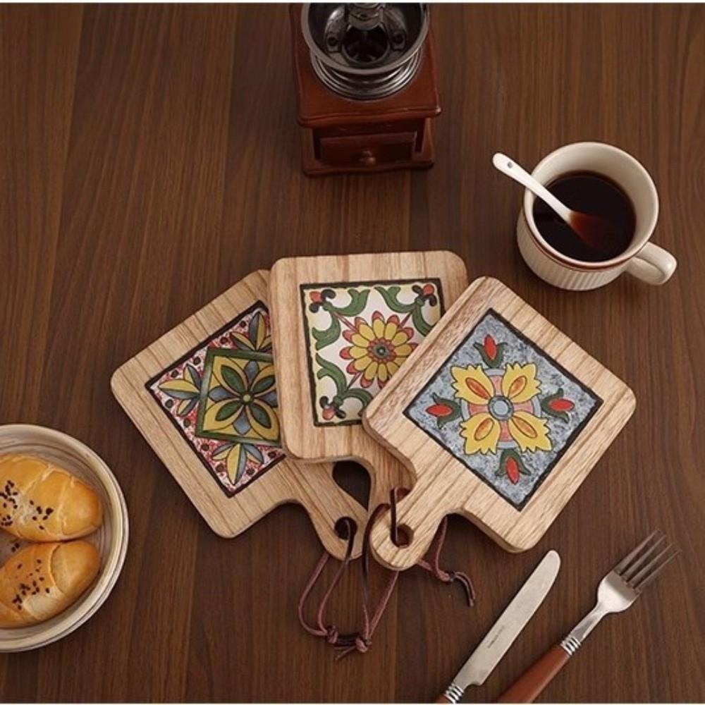 Retro Wood Coaster Heat Resistant Wooden Placemat Pots and Pans Table Protector Dining Table