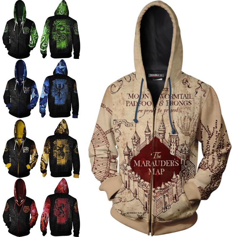Гарри 3d Поттер Свитер на молнии с капюшоном Спортивная одежда Косплей Толстовки Худи