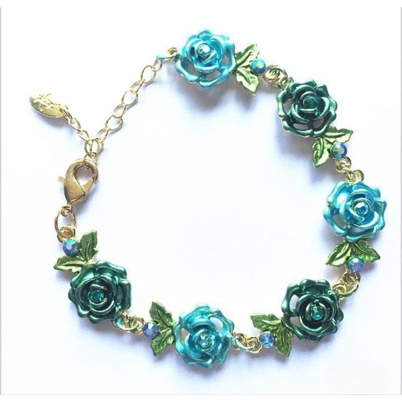 Accessories: Rose Flower Bracelet and Necklace. Retro Alloy Ethnic Style Ornaments. Exaggerated Bracelet.