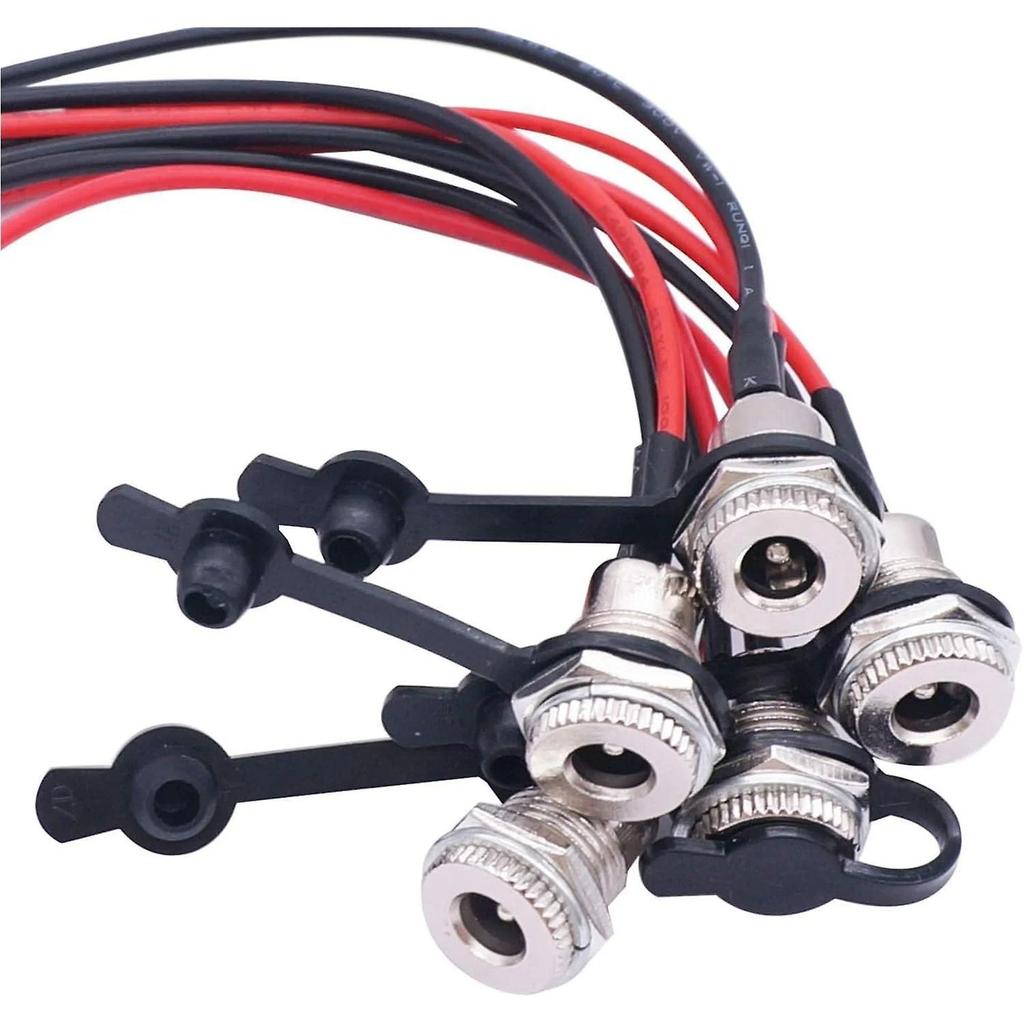 6PCS Female DC Thread Female Panel Adapter 5.5mm x 2.1mm Male 18AWG Wire DC Power Mount Female 2 Pin Solder