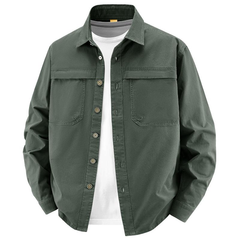 Spring Autumn Casual Retro Long Sleeve Shirt Men's Workwear Washed Cotton Shirt Male Jacket Coat