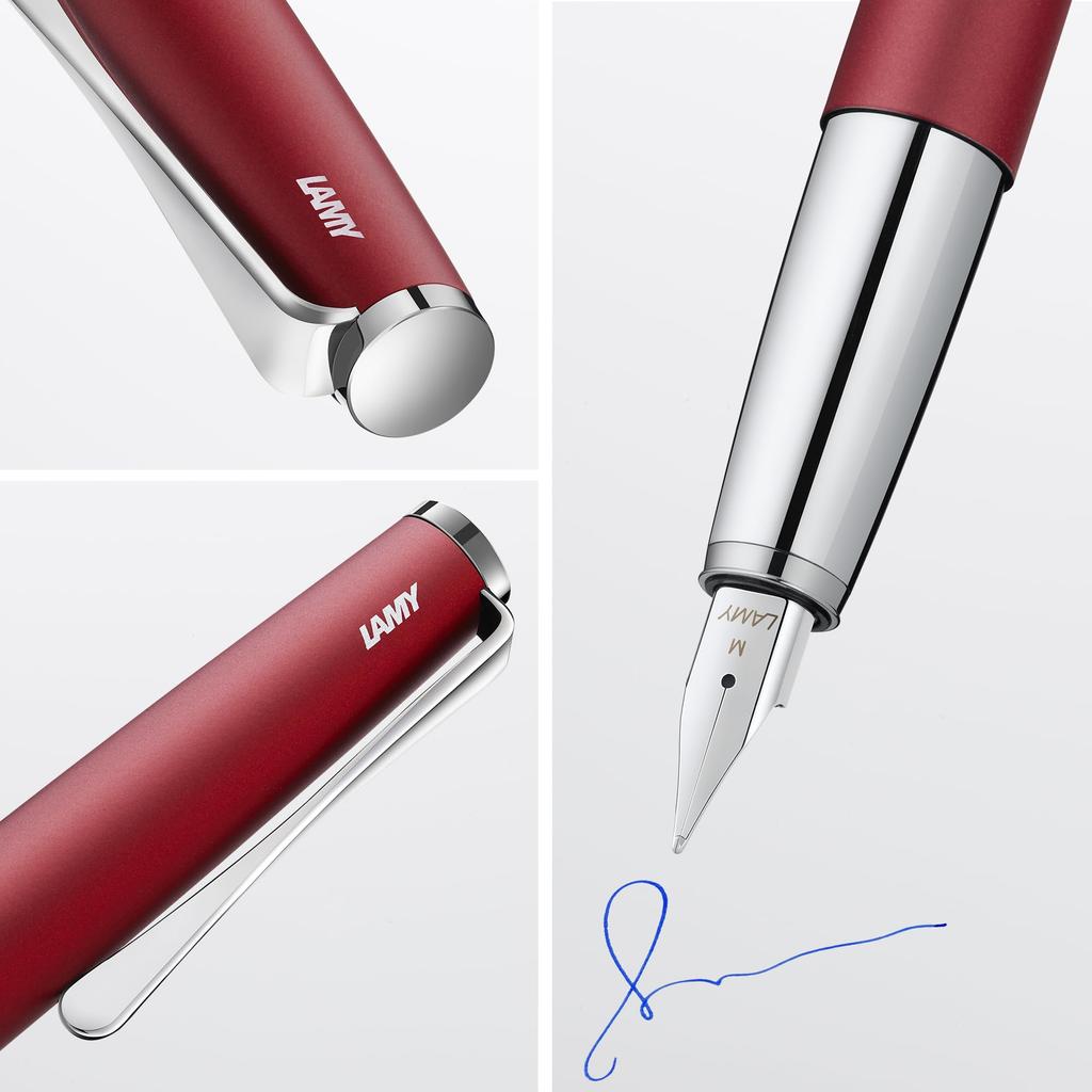 Lamy Studio Royal Red Fountain Red Elegant Metal Body Steel Nib Nib Size Medium Includes LAMY T10 Blue Ink Cartridge Pen, - - (Partially