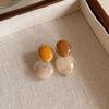Amber Coffee French Retro Luxury Earrings - Women's Elegant Studs with Niche Design