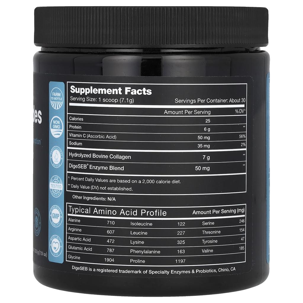 Collagen Peptides with Digestive Enzymes for Maximum Absorption, Unflavored, 213.1 G (7.51 Oz)