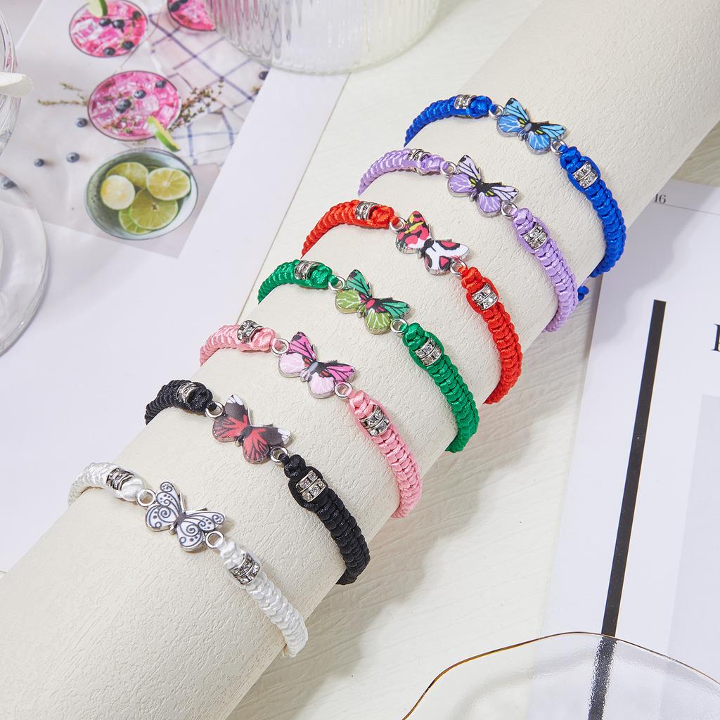New Simple Handmade Braided String Bracelet For Women Blue Butterfly Adjustable Charm Bracelet Girls Fashion Jewelry Party Gift