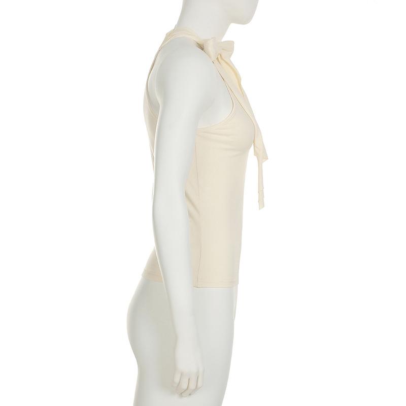 Однотонный бант халтер женский без рукавов облегающий майка уличный стиль мода простой дизайн