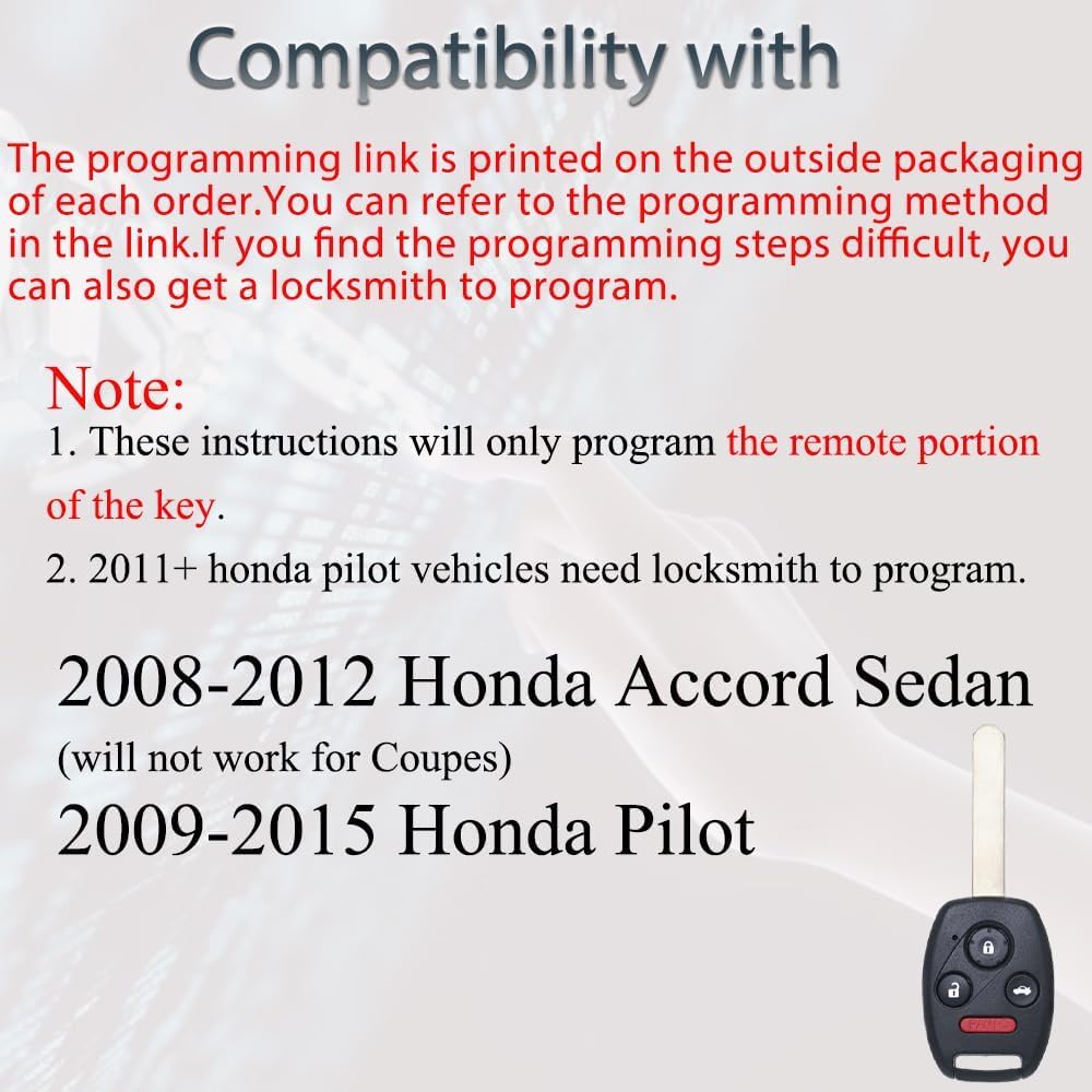 Брелок подходит для Honda Accord 2008 2009 2010 2011 2012 (Только для седанов) / Пилот 2009 2010 2011 2012 2013 2014 2015 KR55WK49308 Головка Пульта Дистанционного Управления Ключ