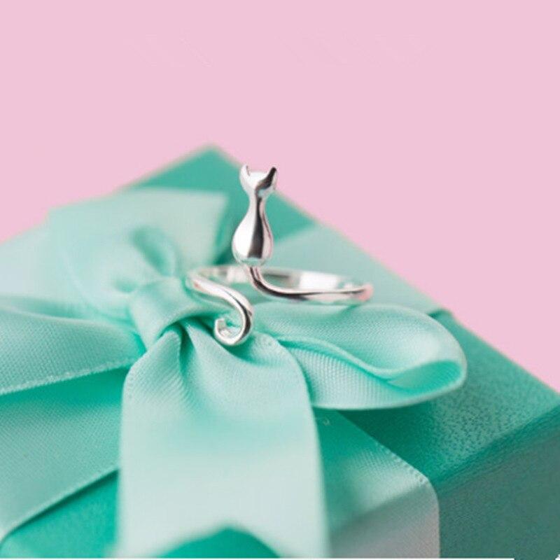 Ювелирные изделия из стерлингового серебра 925 пробы, кольца с кошками для женщин и девочек, регулируемое кольцо на день рождения, креативные украшения Anillos JZ400