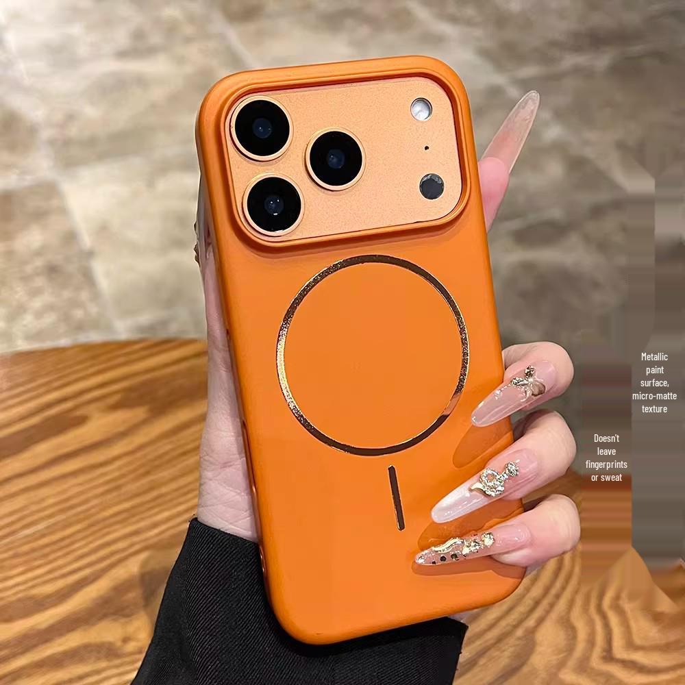 Совместимый магнитный тонкий чехол-кольцо для iPhone 17 Pro Max - Матовый, Металлическое покрытие, Защитная наклейка