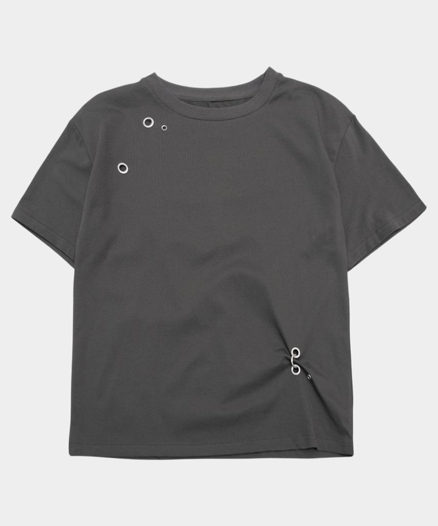 PLACESTUDIOMAN Multi Basic Ring Detail Eyelet Point Oversized Short Sleeve T-Shirt_3 Colors