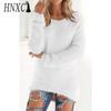 HNXC Женские модные повседневные однотонные свободные свитера с круглым вырезом и осенне-зимним принтом с длинными рукавами