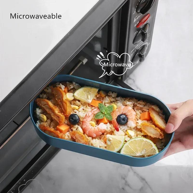 Здоровый материал Двухслойный ланч-бокс с вилкой и ложкой, Ланч-боксы для микроволновки, Набор посуды, Контейнер для хранения еды