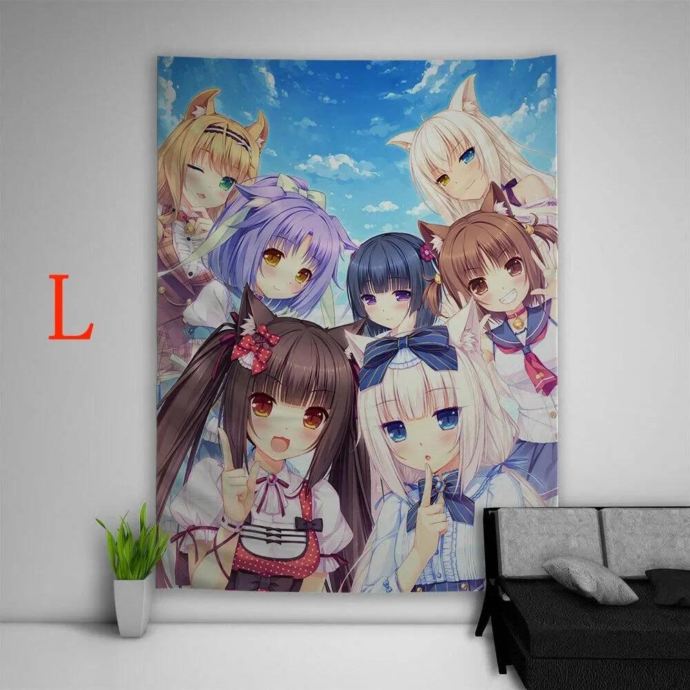 Тканевое панно Nekopara Аниме Настенный Кавайный Декор Комнаты Художественный Отпечаток Постер Милая Девушка Манга Эстетика Ткань для Фона Спальни