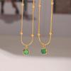 French Minimalist Green Stone Pendant Necklace - Detachable Layered 18k Gold-Plated Stainless Steel Clavicle Chain