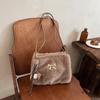 Solid Color Ladies Bag Stylish Bow Decor Faux Fur Shoulder Bag Versatile Plush Bag for Women