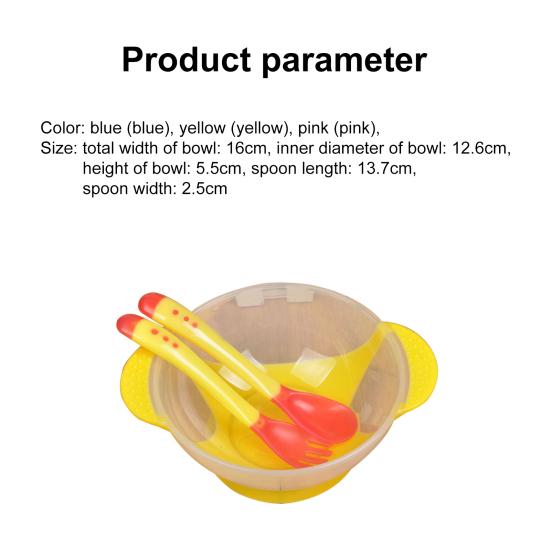 3Pcs Feeding Bowl with Sensing Spoon Fork Suction Cup Anti Slip