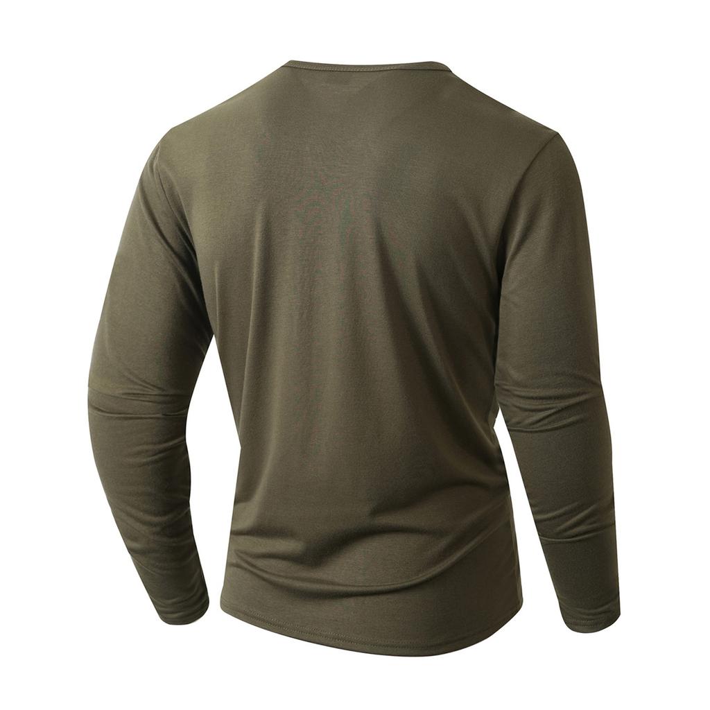 Men's Solid Color Long Sleeve T-Shirt Shirt Men's Casual Sports Top - Seven Buttons