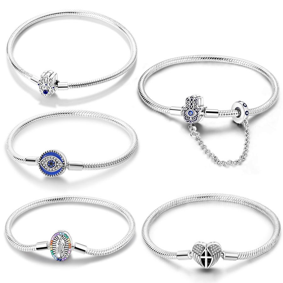 Creative Copper Plated 925 Silver Palm Eye Safety Chain Snake Bone Chain Beads Diy Handmade