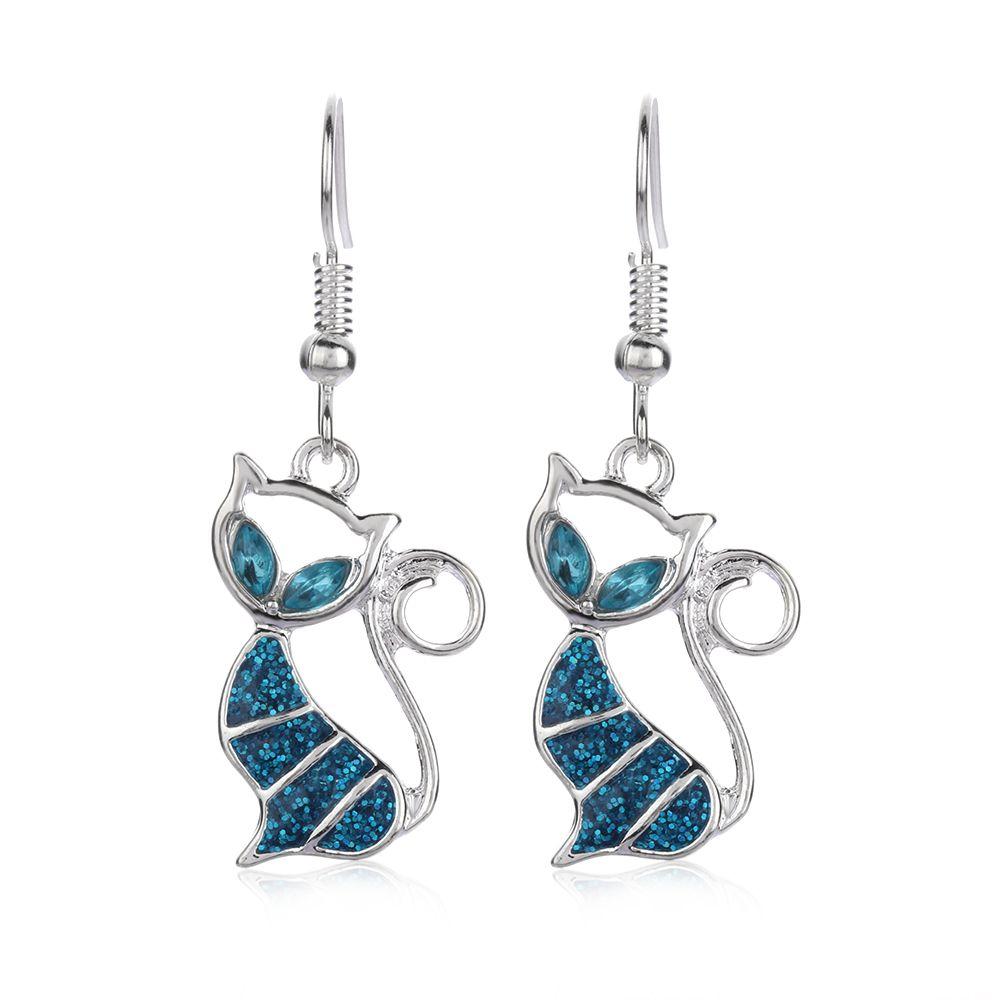 1Pair Trendy Women Elegant Gift Opal Cat Earrings Jewelry Hook Ear Stud Drop Dangle