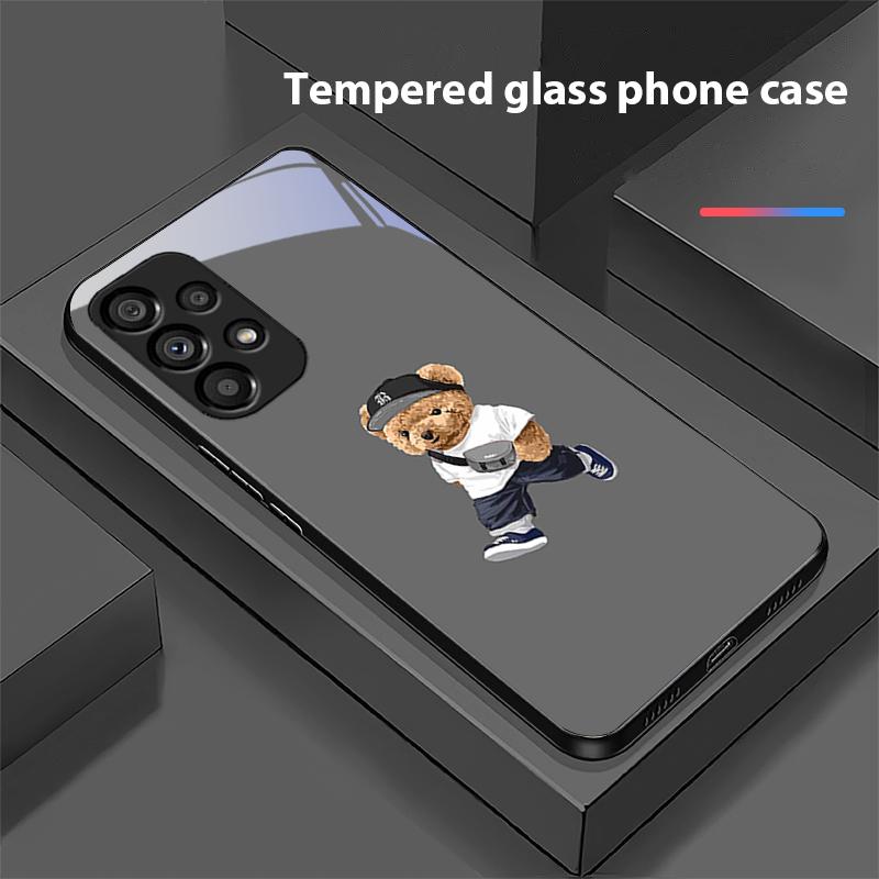 Рюкзак Медведь Белый Для Samsung Galaxy S 8 9 10 20 Plus 21 FE 22 23 24 Ultra S7 Edge Черный Закаленное Стекло Чехол для Телефона Жесткий Чехол