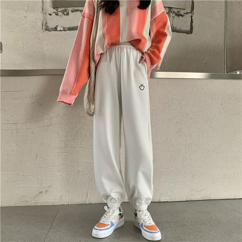 Large Size Plus Velvet Plus Velvet Warm Outer Wear Pants Female Students In The Fall and Winter Cotton Pants Smiley Pattern Solid Color Leggings