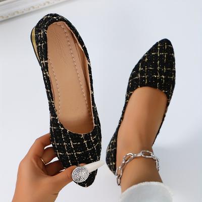 Женские туфли-лодочки из клетчатого твида на мягкой подошве, легкие туфли на блочном каблуке, элегантные нарядные туфли с острым носком