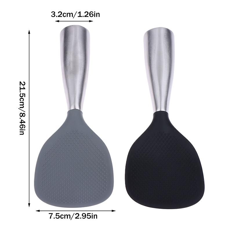 1Pc Silicone Spoon Non-Stick Cooking Spoon Stainless Steel Handle Anti-Scalding Pot Rice Spoon Durable Kitchen Gadgets