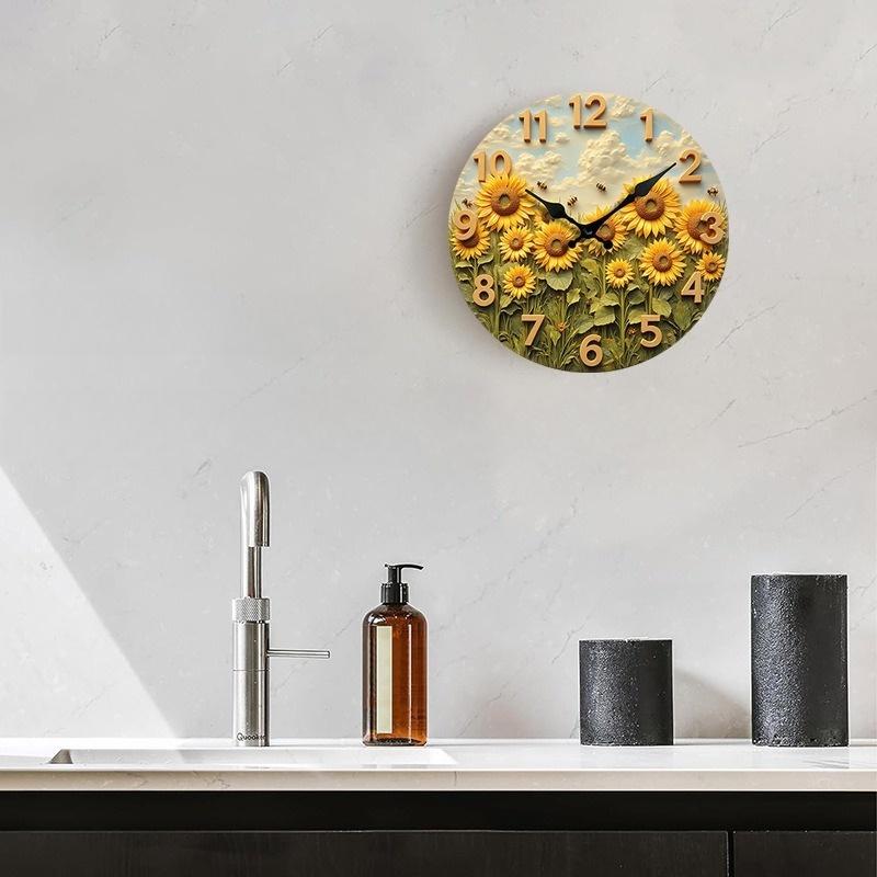 Настенные часы 10 дюймов 2D Цветок Декор для дома Гостиной Большие часы Бесшумные Кварцевые часы Домашнее украшение