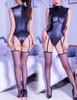 Сексуальное нижнее белье, высокие чулки-трико, комплект из 2 предметов, искусственная кожа, 3 молнии, подвязка, молния сзади, костюм для бондажа, соблазнительный дизайн, косплей