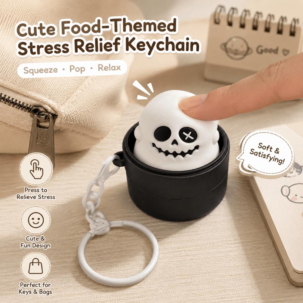 Cartoon Anti-stress Toy Pendant Finger Button Foods Clicker Key Chain Decompression Gift