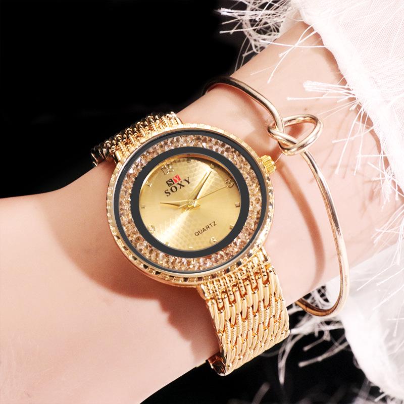 Роскошные женские кварцевые часы с ремешком из нержавеющей стали