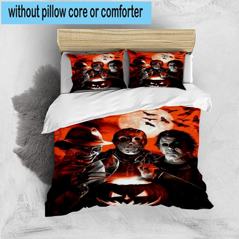 3PCS Horror Movie Icons 3pcs Bedding,Including 3PCS Duvet Cover And 2pcs Pillowcases Perfect for Christmas,Ideal for Bedroom, Dormitory