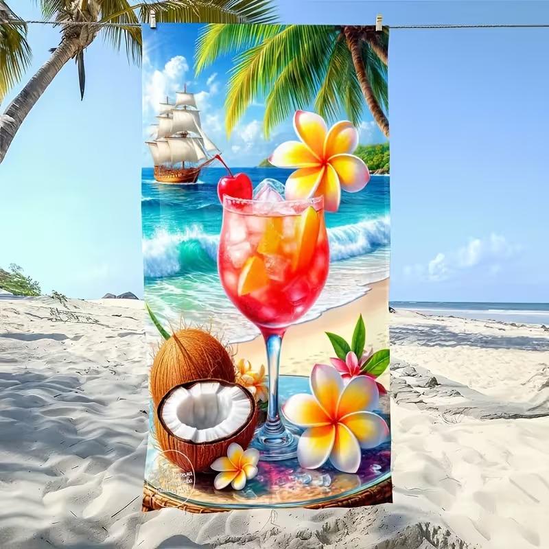 Beach Theme Beach Towel Starfish Shell Printing Microfiber Quick Drying Absorbent Large Bath Towel