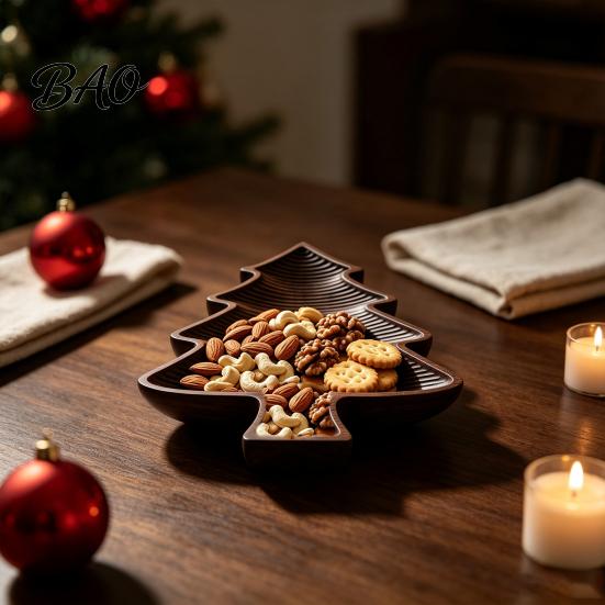 Handcrafted Nut Dish for Party Wooden Christmas Tree Serving Tray, Candy Dish, Xmas Tree?Shaped Snack Storage Solid Wood Tray Plate, Decorative