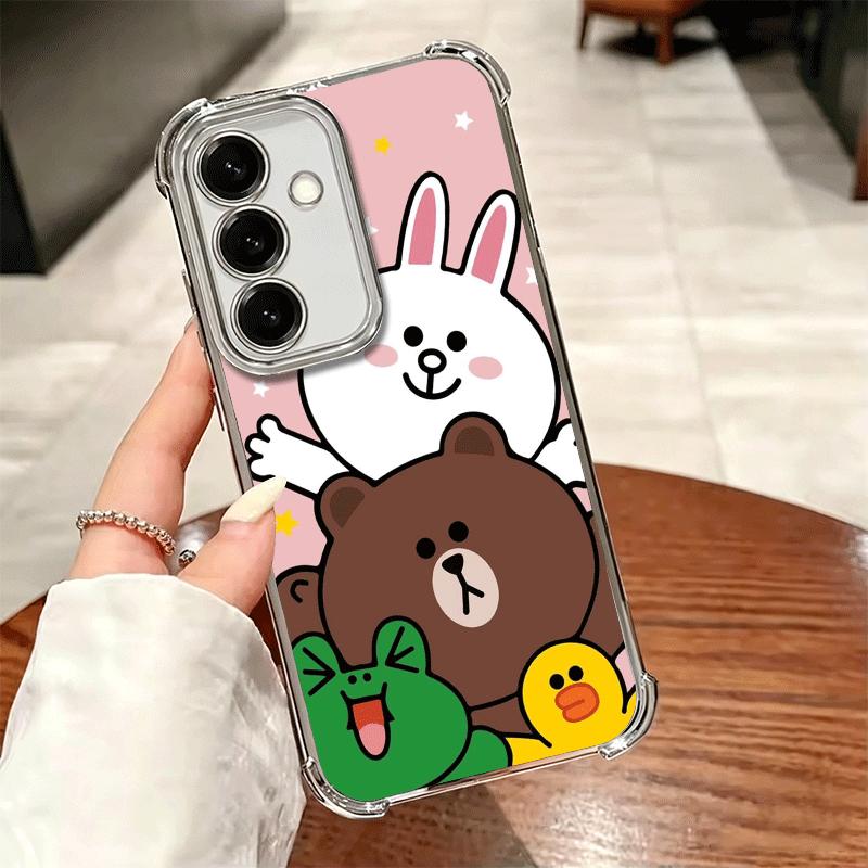 Cartoon Bear B-Browns C-Conys Plating Phone Case For Samsung A17 A07 A37 A57 A16 A56 A15 A55 A14 A54 A13 A53 A26 A36 A25 A35 A24