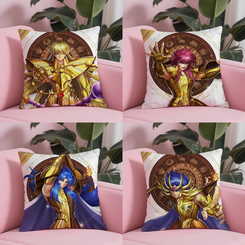 Анимация 12 Золотых S-Святых S-Сейи Наволочка Подушка Анти-пылевой клещ Наволочка Невидимая молния Шелковистый короткий плюш Чехол для диванной подушки