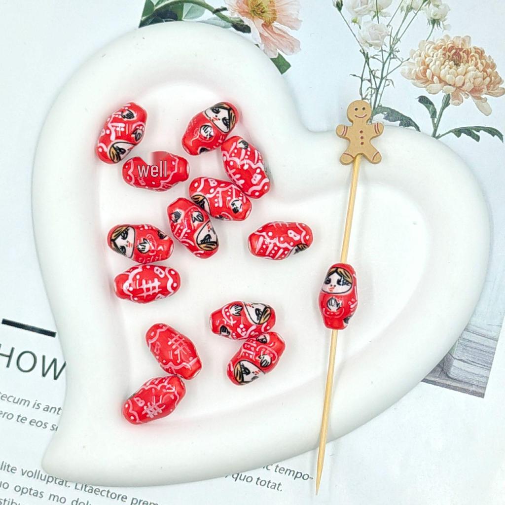 Hand-Painted Matryoshka Dolls Colorful Ceramic Beads DIY Bracelet & Earrings Jewelry Accessories