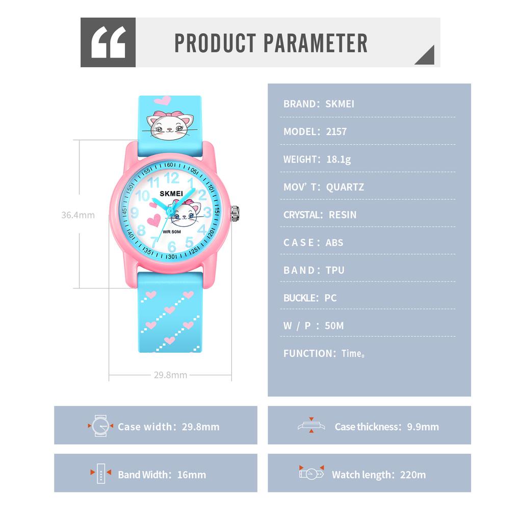 SKMEI Shockproof Cute Cartoon Animal Pattern 5Bar Waterproof Kids Quartz Wristwatches For Boys Girls Simple Clock Children Watch