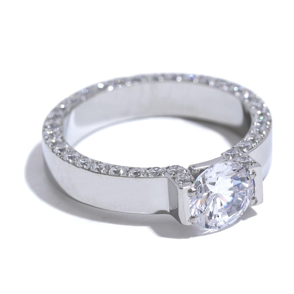 Yhpup Luxury Bling AAA Cubic Zirconia Stainless Steel Fashion Wedding Ring Women High Quality Exquisite Anniversary Jewelry Gift