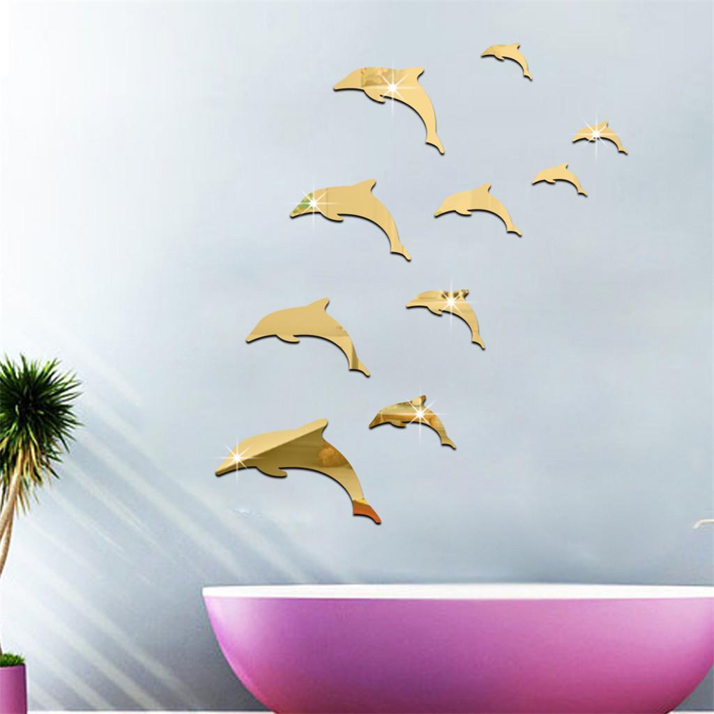3D Decorative Wall Stickers, Dolphin Mirror Stickers, Self-Adhesive Removable