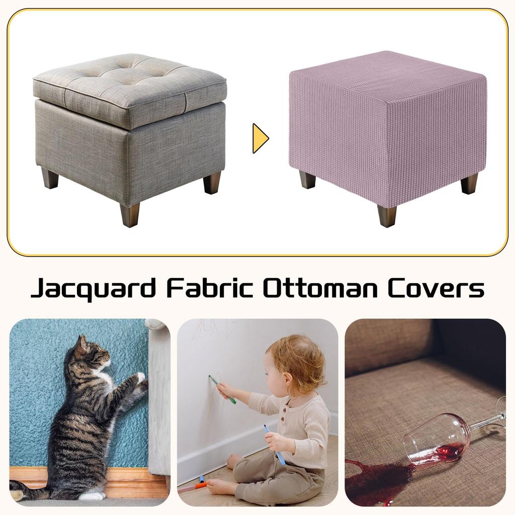 uxcell Квадратный жаккардовый чехол на пуф с эластичным стрейч-чехлом для табурета с подставкой для ног для защиты мебели в гостиной, большой низ, (Светло-фиолетовый,