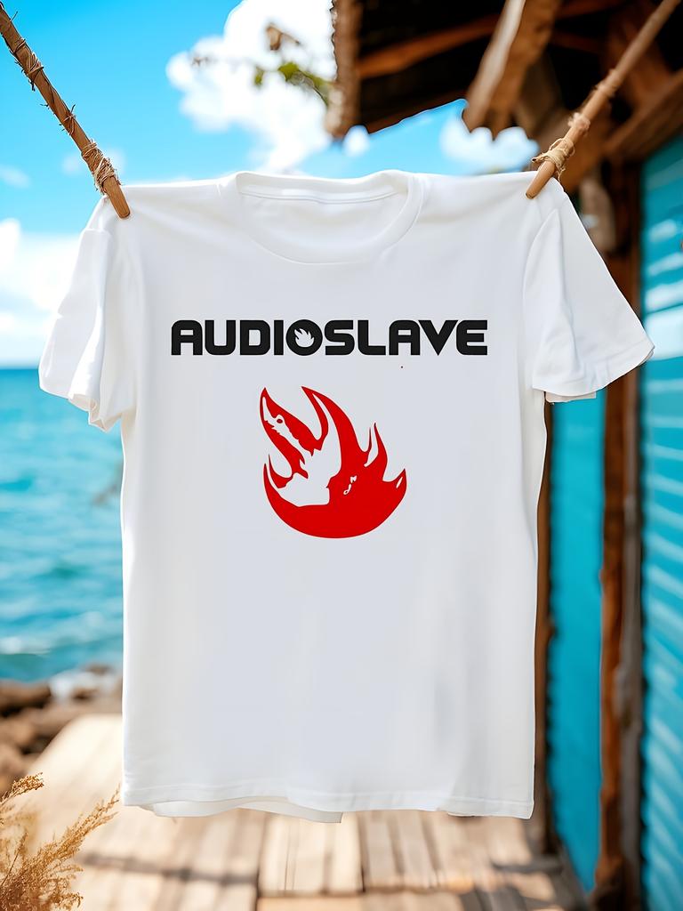 AUDIOSLAVE Official Band Logo Tshirt White Tee with Red F...