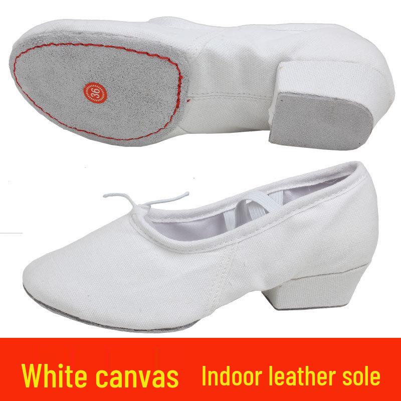 Женские взрослые парусиновые танцевальные туфли с мягкой подошвой и каблуком - Черные туфли для балетной практики