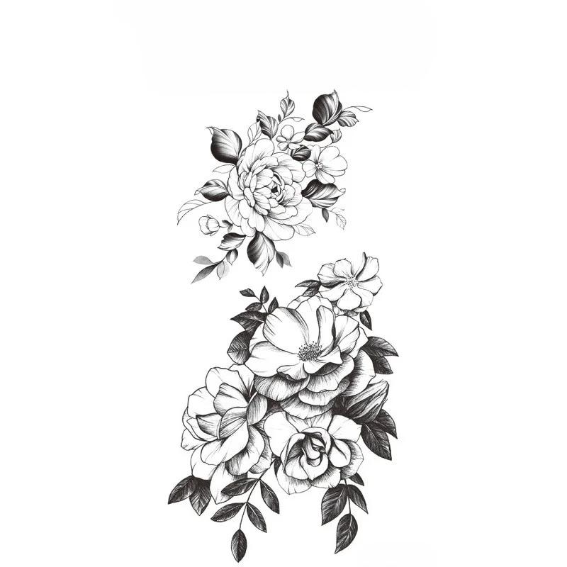 Sexy Black Large Snake Flower Fake Tattoo Stickers For Women Dot Rose Peony Temporary Tattoos Diy Water Transfer Tatoos Girls