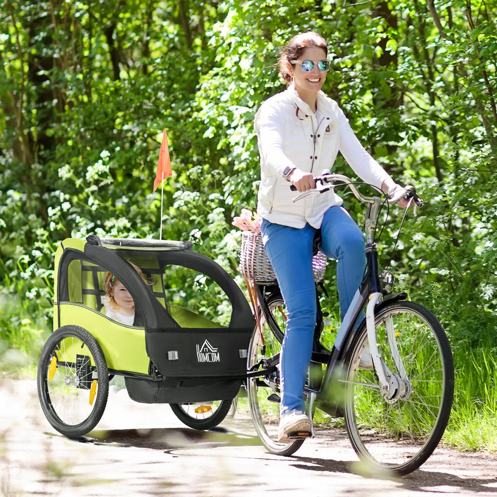 Bicycle Trailer for Children +18 Months with Safety Belt Shock Absorber System 140x88x90 cm Green