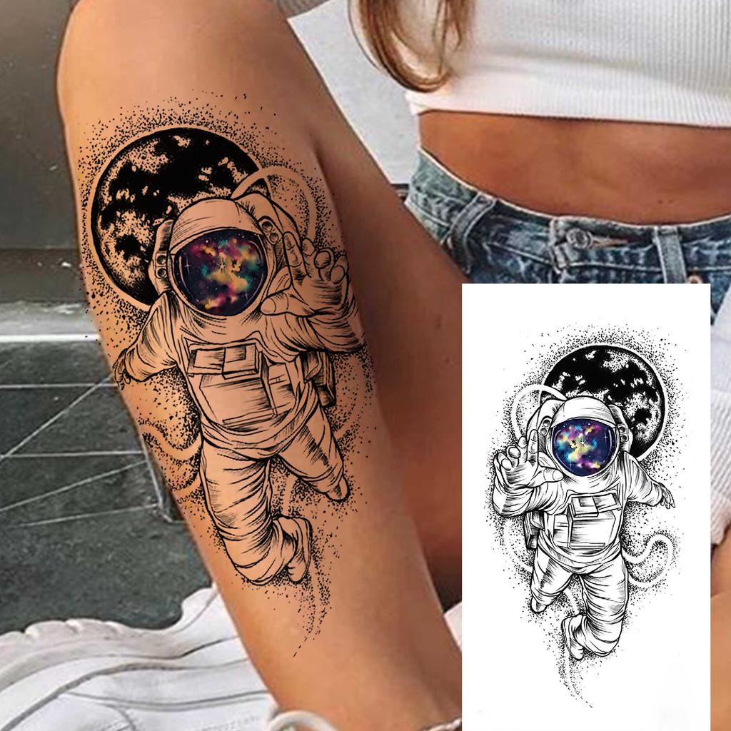1 Sheet Wolf Tiger Astronaut Dragon Skeleton Temporary Tattoos For Women Men Adults Fake Skull Flower Tattoo Sticker Waterproof