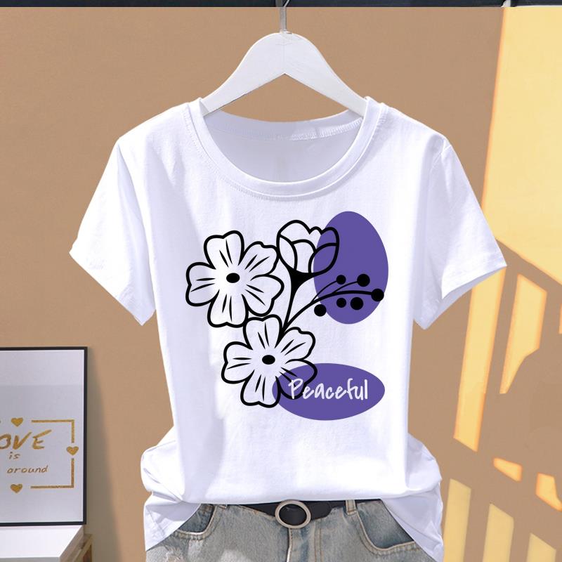 (Азиатский размер) Женский топ T-shirt леопардовый стиль Принт Круглый вырез Модный Женский Повседневный Графический Футболка С коротким рукавом Футболки